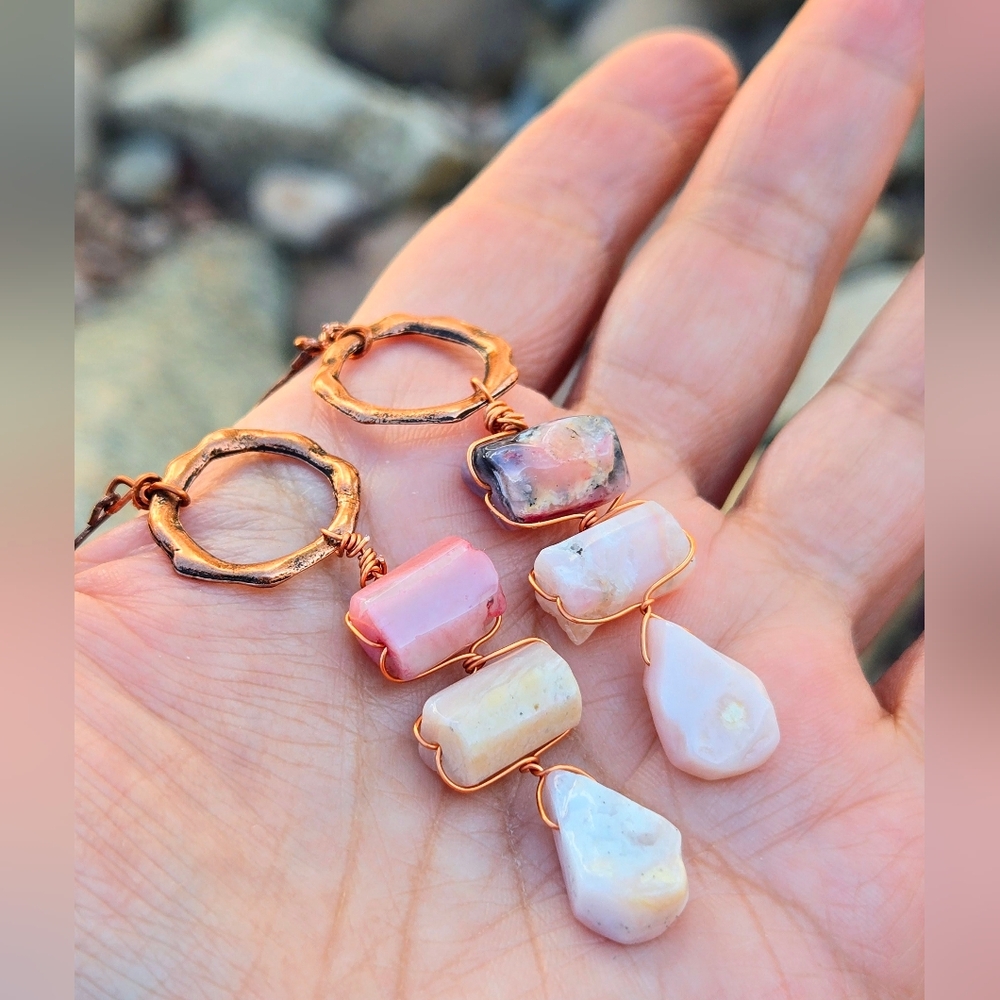 Whispers From Andes Genuine Pink Peruvian Opals In Antique Copper Drop Earrings - Picture 7 of 10